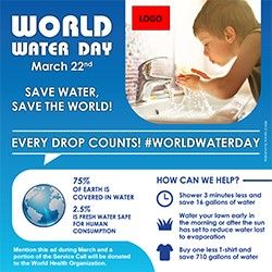 This is a graphic for World Water Day, highlighting water conservation facts and tips. T